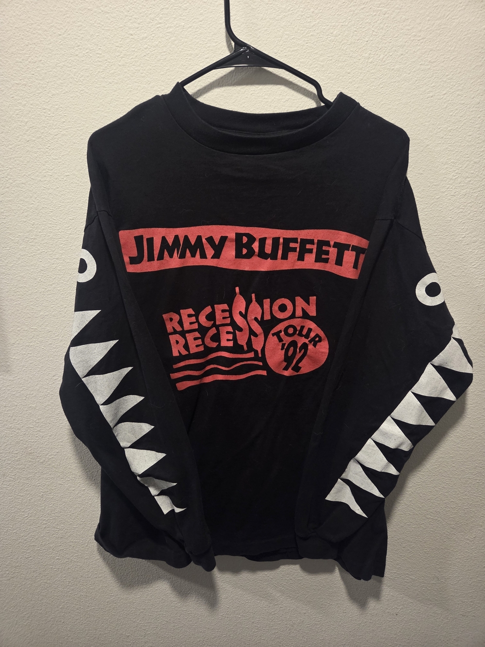 Rare Jimmy Buffett Recession Recess Tour '92 Long Sleeve Tee - Black/Red